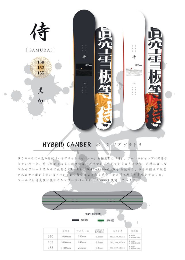 眞空雪板等の名機「侍（サムライ）」のフレックスが2パターンに 